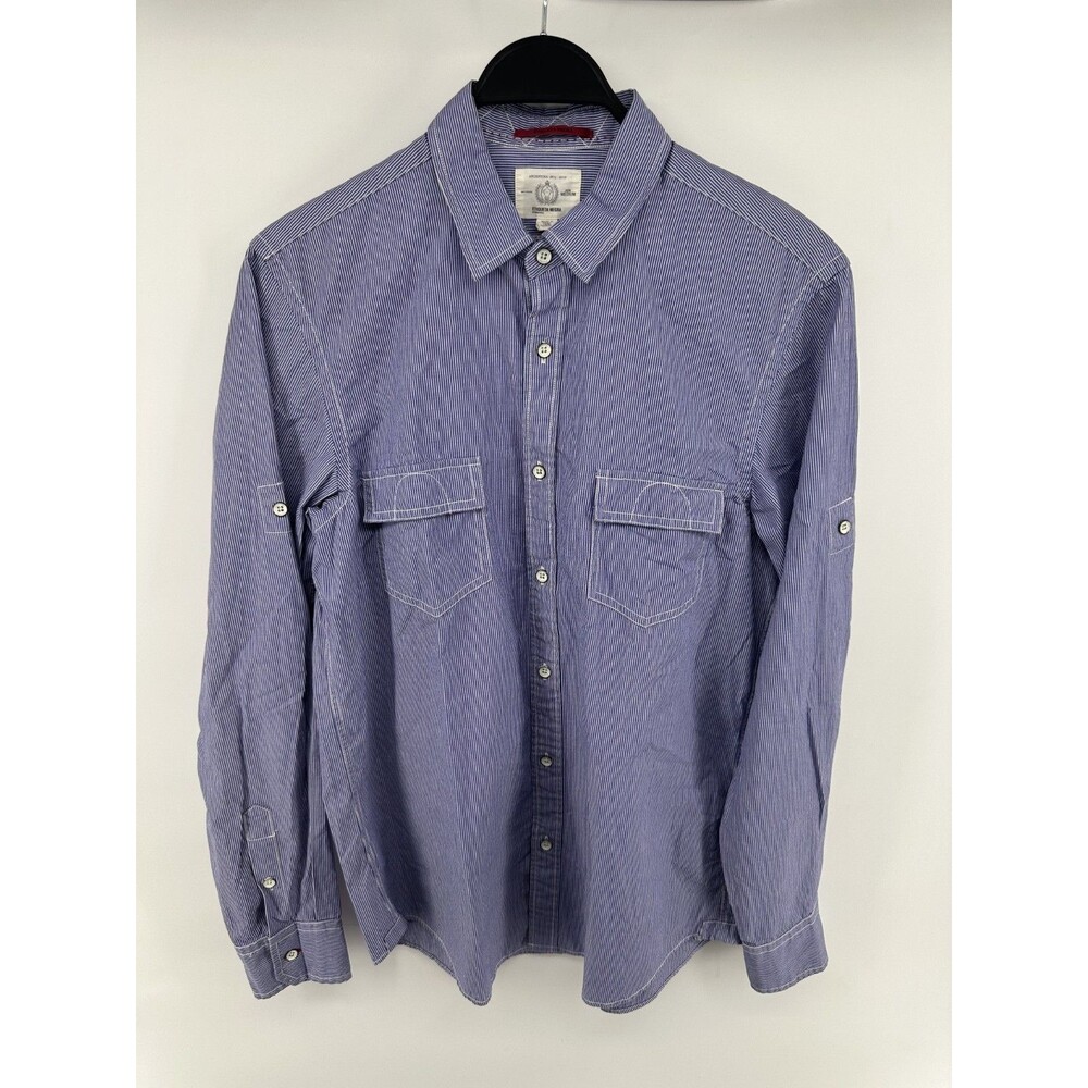 Etiqueta Negra Button Down Dress Blue striped Longsleeve Size Medium